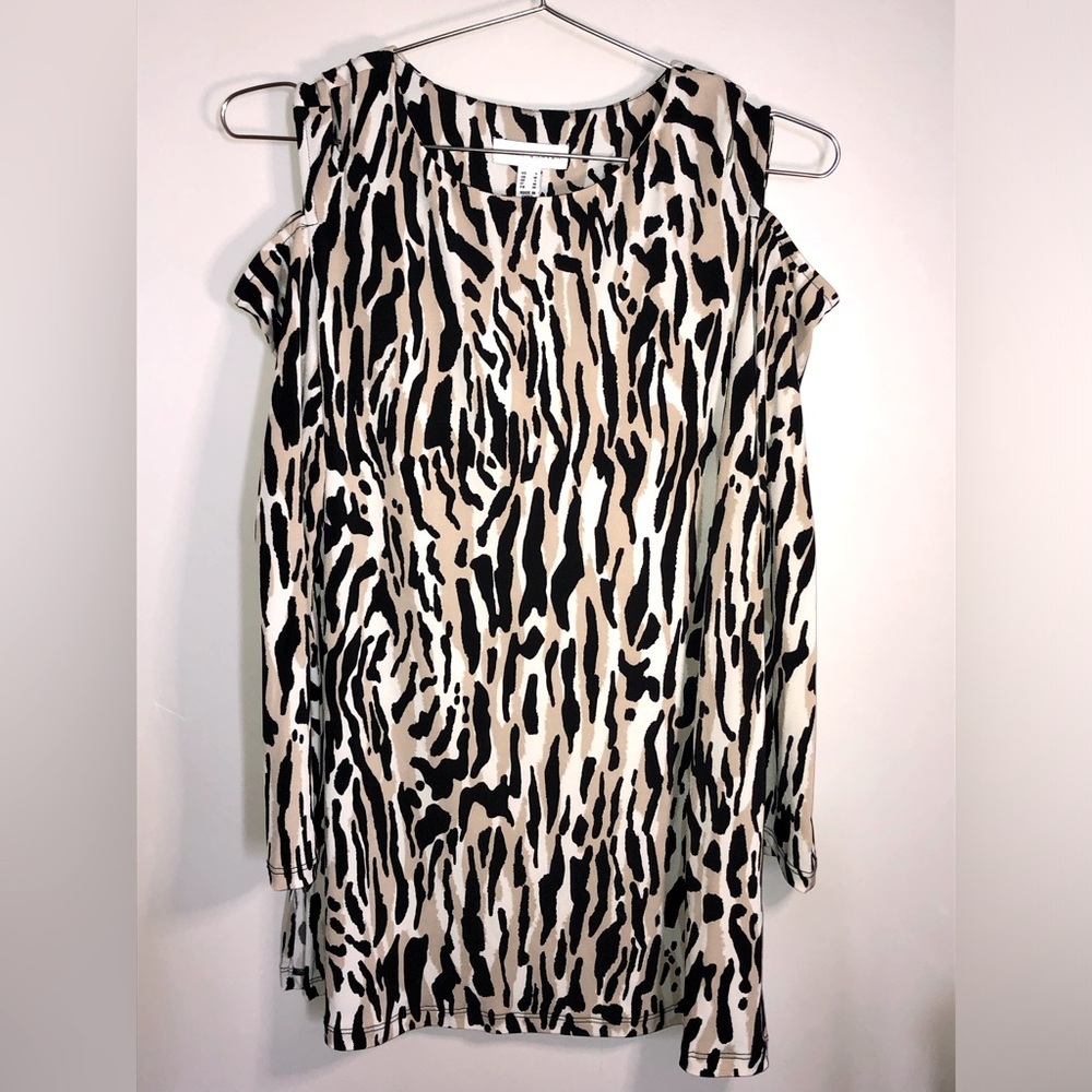 Susan Graver Animal Print Cold Shoulder Cut Out Top